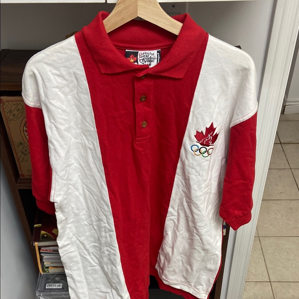 VTG Champion 1996 Atlanta Olympics Team Canada Red and White Polo Shirt
